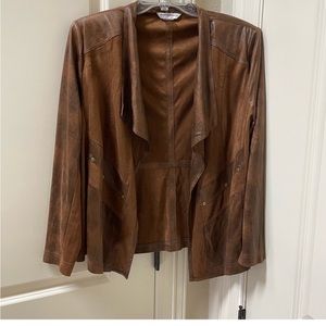 Leather look open front cardigan